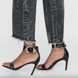 Maje Crocodile Embossed Buckle Heeled Sandals 37